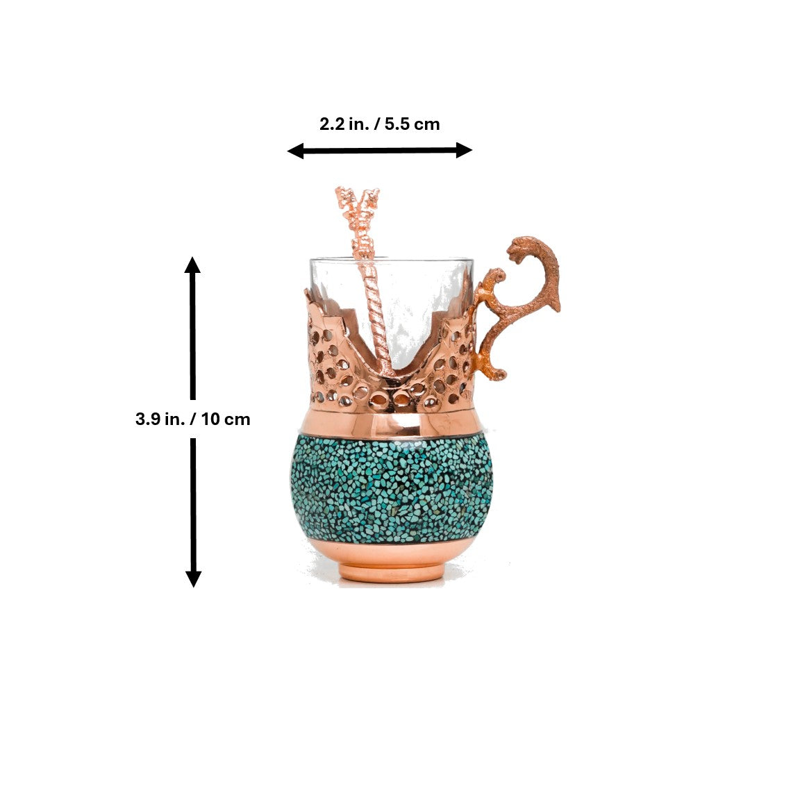 Handmade Persian Turquoise Inlaid Copper (Firoozeh Koobi) VIP Tea Gift Set. A handmade decorative centerpiece, perfect for gifts or home décor.