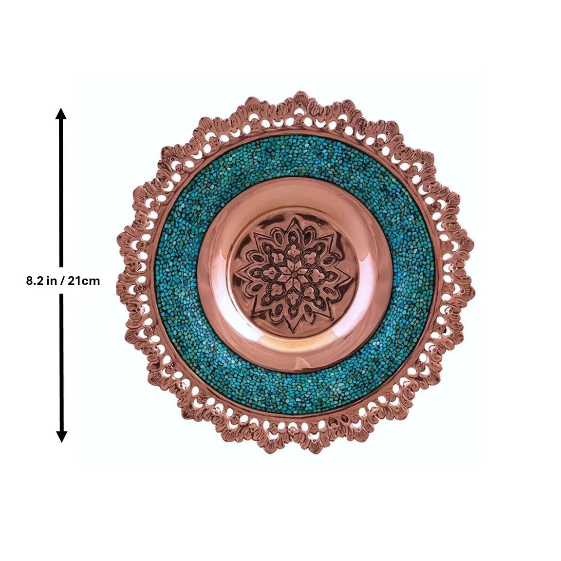 Handmade Persian Turquoise Inlaying (FiroozehKoobi) Latticed Plate. A unique decorative art piece, perfect for home décor, gifts, or collectibles.