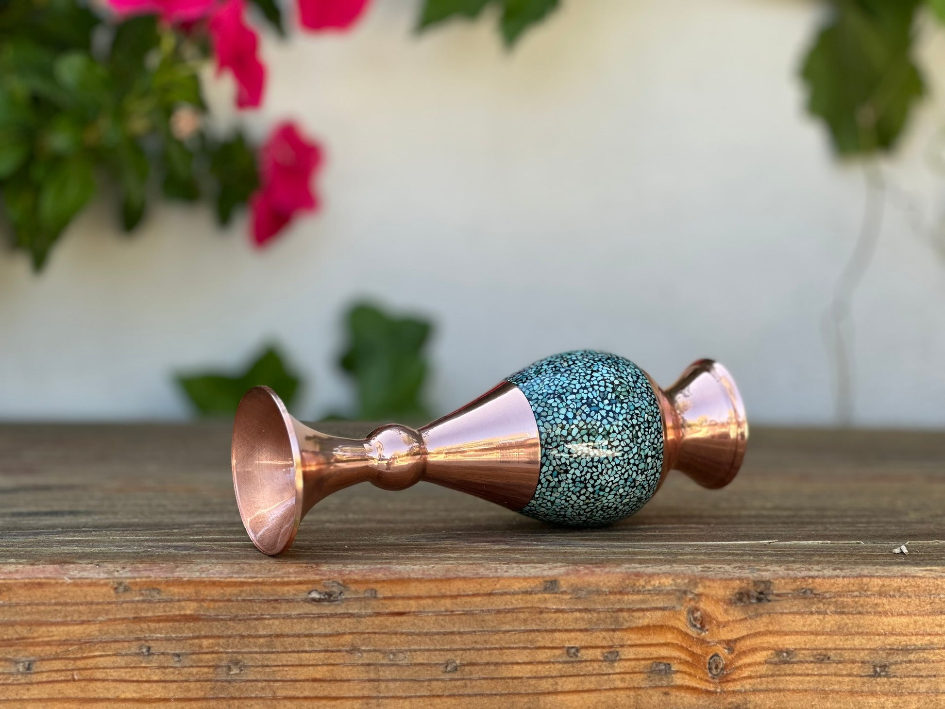 Handmade Persian Turquoise Inlaid (Firoozeh Koobi) Copper Vase – Unique Decorative Art for Home Decor, Gifts, or Collectibles