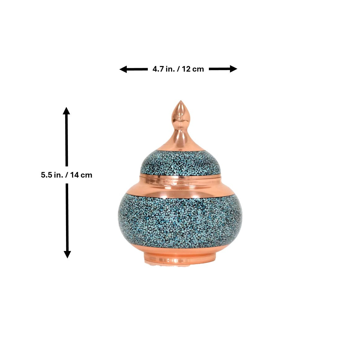 Turquoise Inlaid Copper (Firoozeh Koobi) Sugar Pot |  قندان فیروزه کوبی