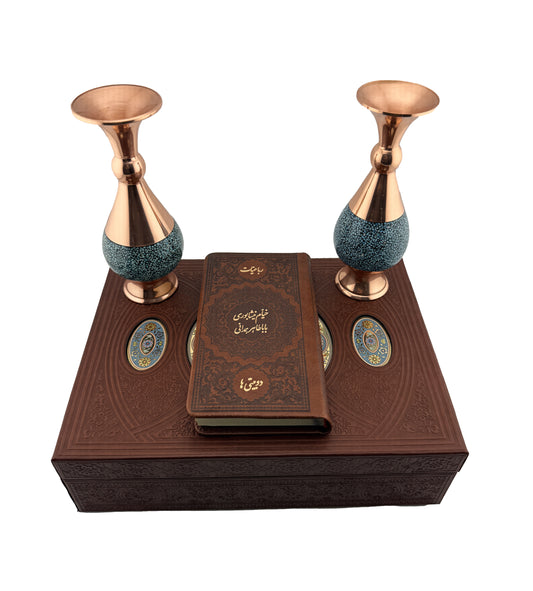 ست رباعیات خیام و دوبیتی های باباطاهر با دو گلدان فیروزه - Khayyam and Baba-Taher Gift Set