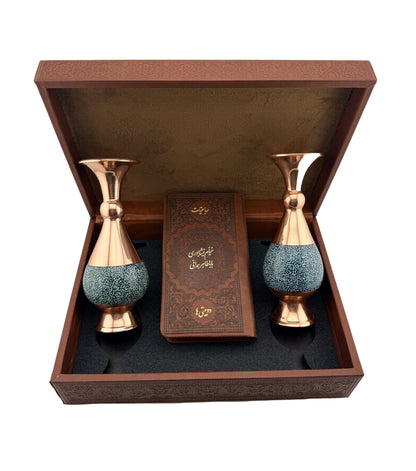 ست رباعیات خیام و دوبیتی های باباطاهر با دو گلدان فیروزه - Khayyam and Baba-Taher Gift Set