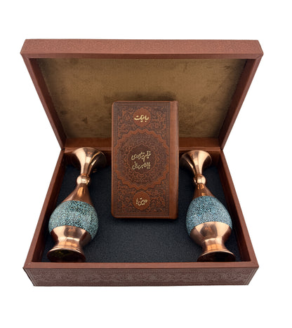 ست رباعیات خیام و دوبیتی های باباطاهر با دو گلدان فیروزه - Khayyam and Baba-Taher Gift Set