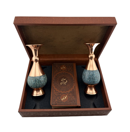 ست بوستان و گلستان سعدی با دو گلدان فیروزه - Bustan and Golestan Saadi Gift Set