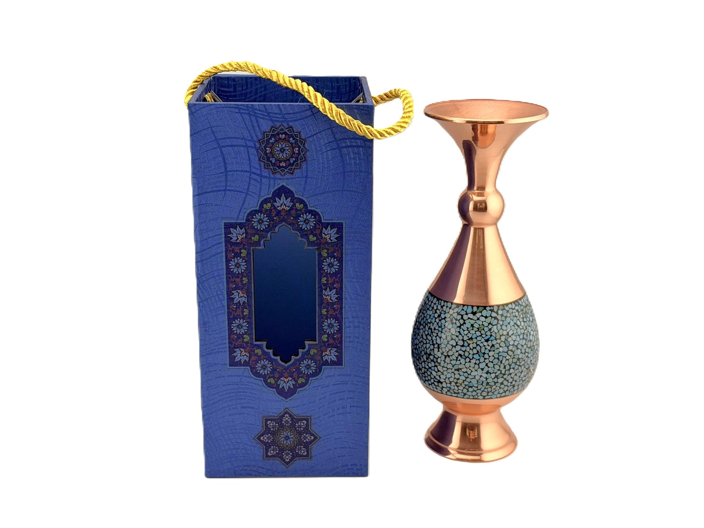 Turquoise Inlaid Copper (Firoozeh Koobi) Vase | گلدان صراحی فیروزه کوبی
