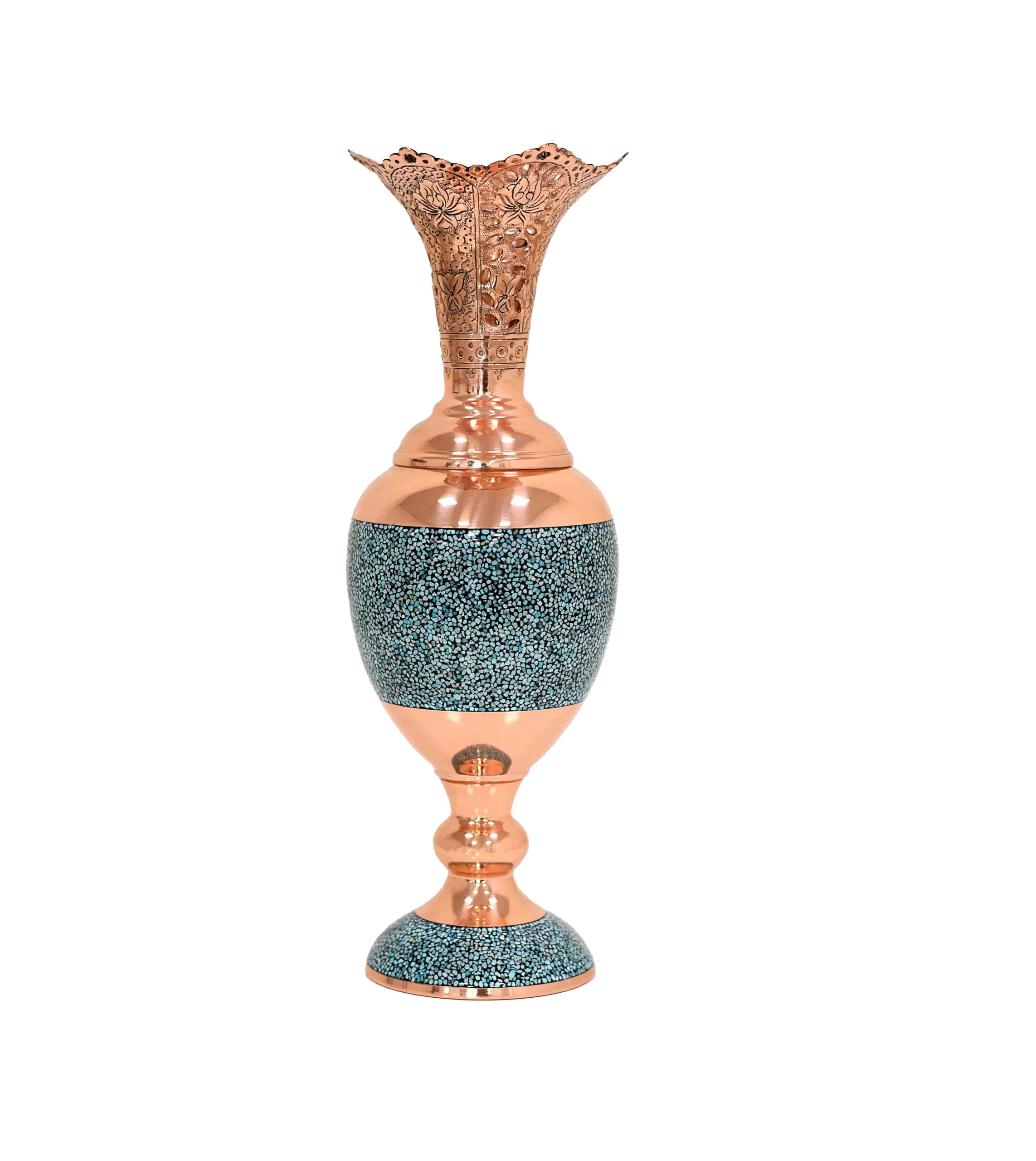 Turquoise Inlaid Copper (Firoozeh Koobi) Hyacinth vase | سنبلدان