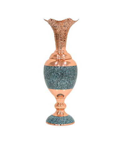 Handmade Persian Turquoise Inlaid Copper (Firoozeh Koobi) Hyacinth vase. A unique decorative art piece, perfect for home décor, gifts, or collectibles.