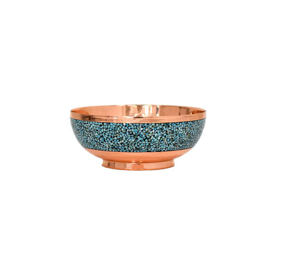 Handmade Persian Turquoise Inlaid Copper (Firoozeh Koobi) bowl. A unique decorative art piece, perfect for home décor, gifts, or collectibles.