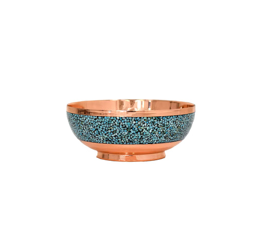 Handmade Persian Turquoise Inlaid Copper (Firoozeh Koobi) bowl. A unique decorative art piece, perfect for home décor, gifts, or collectibles.