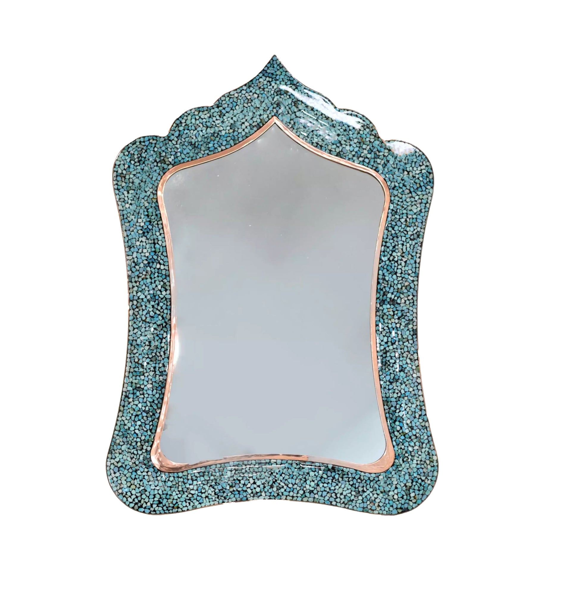 Handmade Turquoise Inlaid Copper (Firoozeh Koobi) Mirror. A unique decorative art piece, perfect for home décor, gifts, or collectibles.