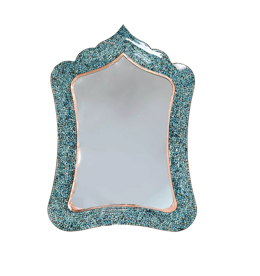 Handmade Turquoise Inlaid Copper (Firoozeh Koobi) Mirror. A unique decorative art piece, perfect for home décor, gifts, or collectibles.