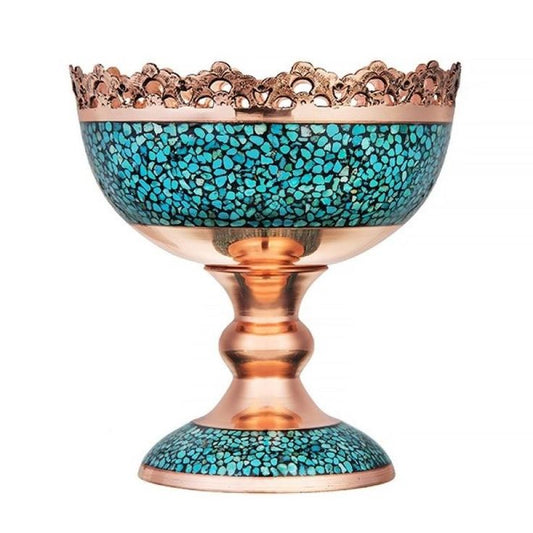 Handmade Persian Turquoise Inlaid Copper (Firoozeh Koobi) nut bowl. A handmade decorative centerpiece, perfect for gifts, nowruz haftseen or home décor.