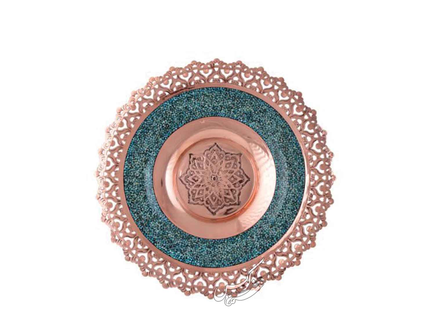 Handmade Persian Turquoise Inlaying (FiroozehKoobi) Latticed Plate. A unique decorative art piece, perfect for home décor, gifts, or collectibles.