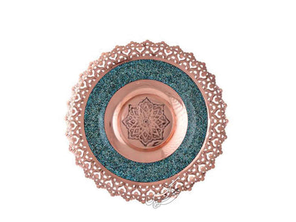 Handmade Persian Turquoise Inlaying (FiroozehKoobi) Latticed Plate. A unique decorative art piece, perfect for home décor, gifts, or collectibles.