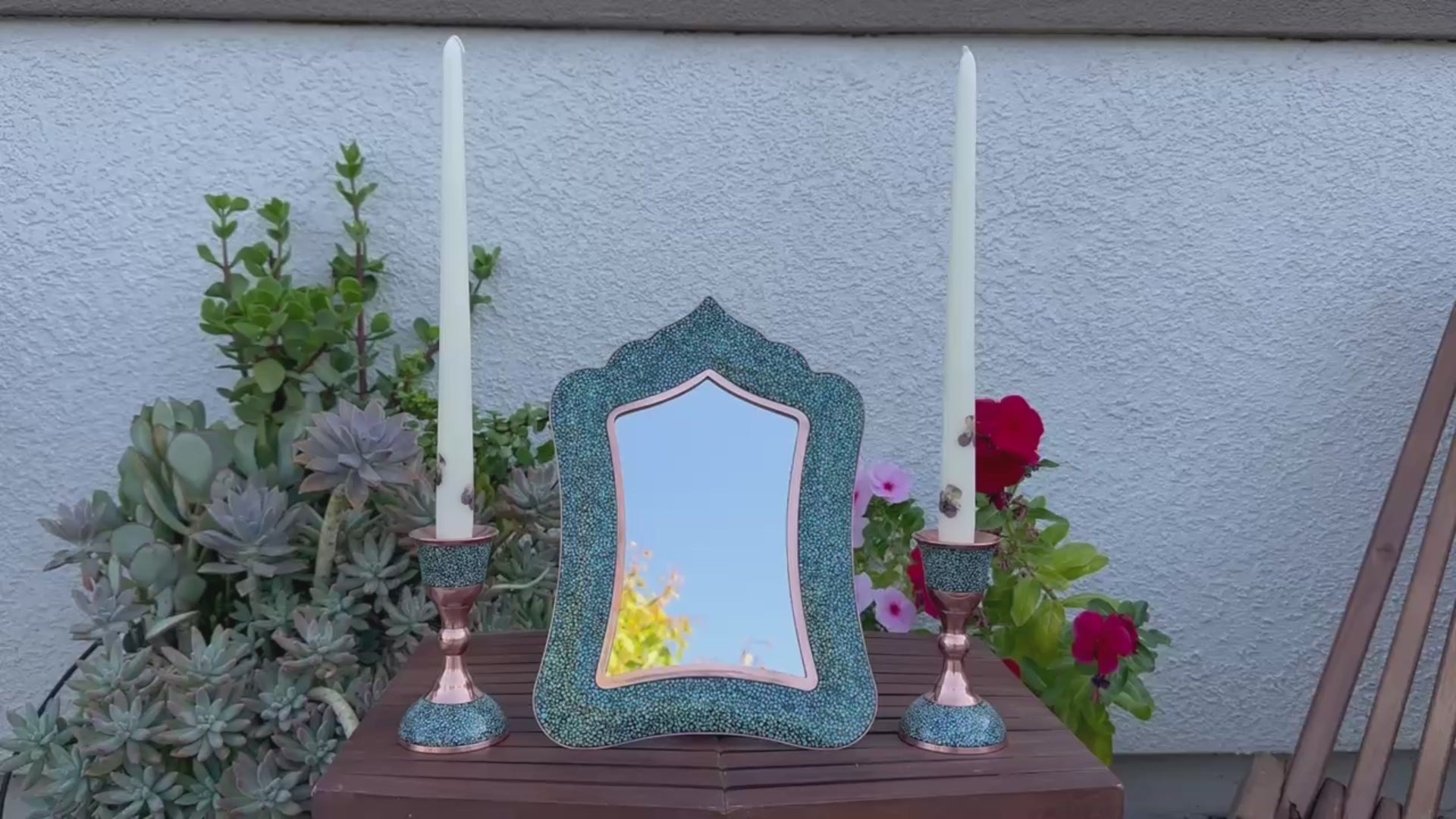 Handmade Turquoise Inlaid Copper (Firoozeh Koobi) Mirror. A unique decorative art piece, perfect for home décor, gifts, or collectibles.