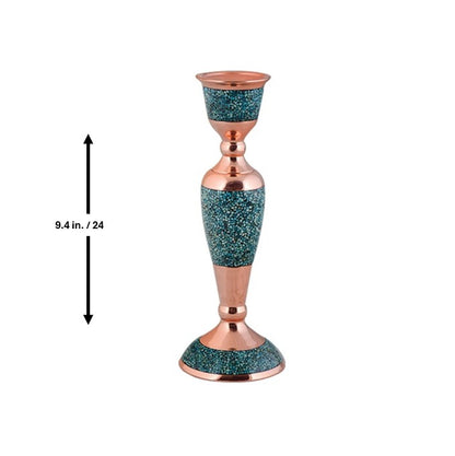 Elegant Persian Turquoise Inlaid Copper (Firoozeh Koobi) candlestick. Handmade décor piece, ideal for gifts, home decoration, or collectible art.